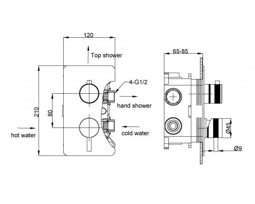 Смеситель встроенный Boheme CELL Gold на 2 потребителя 135-2-G