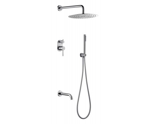 Boheme Смеситель встроенный + верхний+ ручной душ Uno. INOX с изливом 464-2-INOX