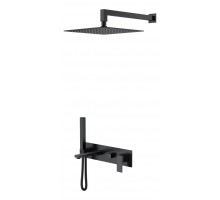 Смеситель встроенный + верхний+ ручной душ Qubic Matt Black с изливом 474-B