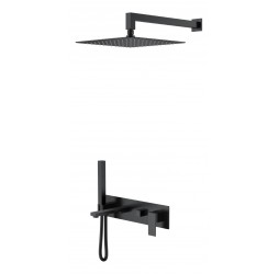 Смеситель встроенный + верхний+ ручной душ Qubic Matt Black с изливом 474-B