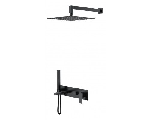 Смеситель встроенный + верхний+ ручной душ Qubic Matt Black с изливом 474-B