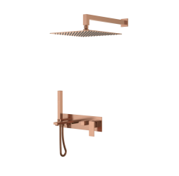 Смеситель встроенный + верхний+ ручной душ Qubic Bronze с изливом 474-BR