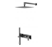 Смеситель встроенный + верхний+ ручной душ Qubic Matt Gun Metal с изливом 474-GM