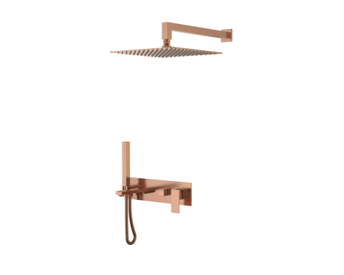 Boheme Смеситель встроенный + верхний+ ручной душ Qubic Copper Brushed с изливом 474-CB
