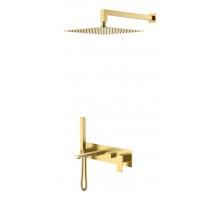Boheme Смеситель встроенный + верхний+ ручной душ Qubic Shine Gold с изливом 474-G