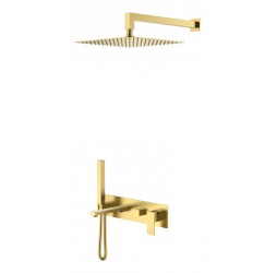 Boheme Смеситель встроенный + верхний+ ручной душ Qubic Shine Gold с изливом 474-G