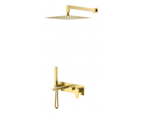 Boheme Смеситель встроенный + верхний+ ручной душ Qubic Shine Gold с изливом 474-G