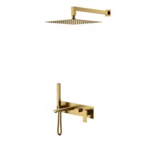 Boheme Смеситель встроенный + верхний+ ручной душ Qubic Matt Gold с изливом 474-MG