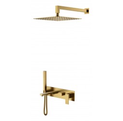 Boheme Смеситель встроенный + верхний+ ручной душ Qubic Matt Gold с изливом 474-MG