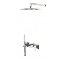 Boheme Смеситель встроенный + верхний+ ручной душ Qubic Brushed Nickel с изливом 474-NB