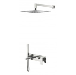 Boheme Смеситель встроенный + верхний+ ручной душ Qubic Brushed Nickel с изливом 474-NB