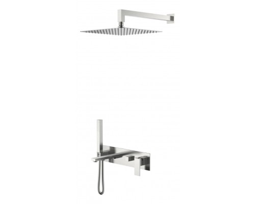 Boheme Смеситель встроенный + верхний+ ручной душ Qubic Brushed Nickel с изливом 474-NB