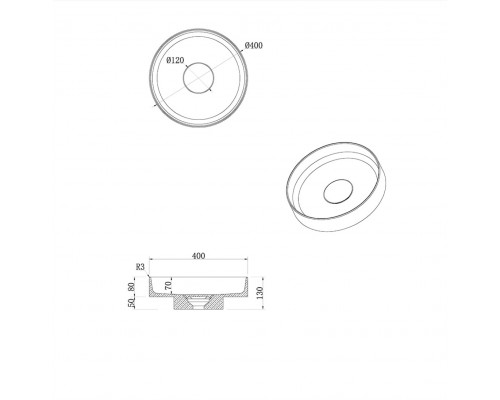Boheme Раковина накладная SOLE Corian 400*130 Nero Marquina 801-NM