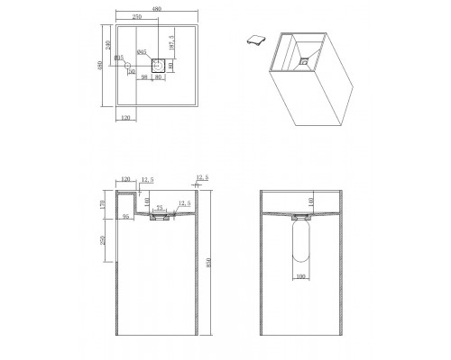 Boheme Раковина напольная Cube Corian 480*480*850 Matt White 802-MW