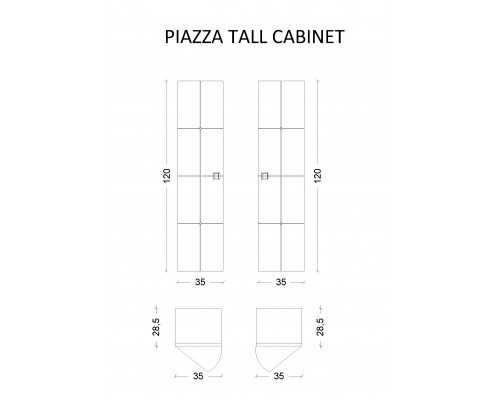 Пенал Piazza белый+золото без ножек 844-WG