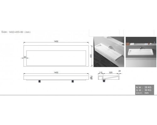 Столешница моноблок FLAT 140*46см 859-140