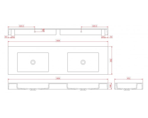 Столешница моноблок FLAT ST 140см (1404*452*100) двойной 888-140