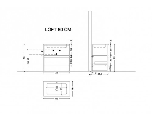 Armadi Art Ящик под консоль LOFT 80 Антрацит, 1 полка 894-080-A