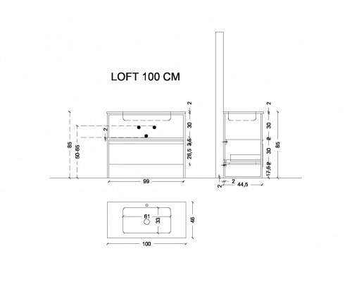 Armadi Art Ящик под консоль LOFT 100 Антрацит, 1 полка 894-100-A