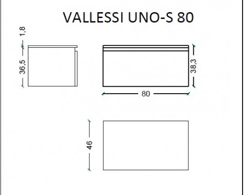 Ящик под столешницу 80см АНТРАЦИТ мат. VALLESSI UNO-S 897-080-A mat