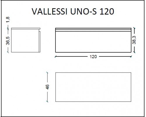 Ящик под столешницу 120см АНТРАЦИТ глянец VALLESSI UNO-S 897-120-A glossy