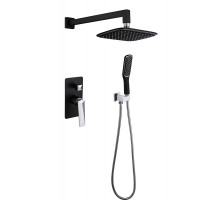 Boheme Смеситель встроенный + верхний душ + ручной душ ЧЕРНЫЙ+ХРОМ 374-B