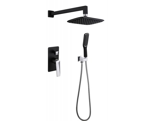 Boheme Смеситель встроенный + верхний душ + ручной душ ЧЕРНЫЙ+ХРОМ 374-B