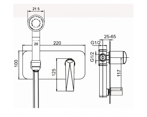 Boheme Гигеническая лейка со смесителем VENTURO черный + хром 377-B