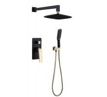 Boheme Смеситель встроенный + верхний душ + ручной душ ЧЕРНЫЙ+ЗОЛОТО 384-B
