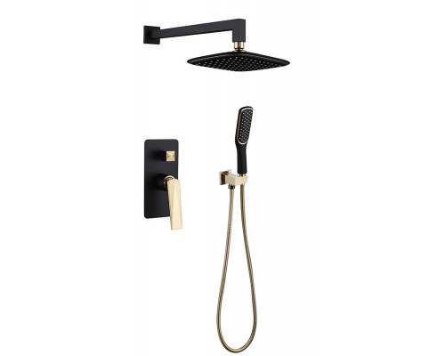 Boheme Смеситель встроенный + верхний душ + ручной душ ЧЕРНЫЙ+ЗОЛОТО 384-B