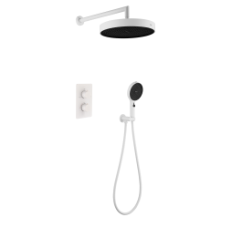 Комплект скрытого монтажа для душа с термостатом Boheme CELL  2-х режимным Верхним душем 32см +многофункциональная ручная лейка 13.5см, излив цвет белый матовый
