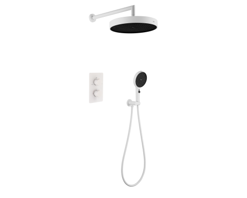 Комплект скрытого монтажа для душа с термостатом Boheme CELL  2-х режимным Верхним душем 32см +многофункциональная ручная лейка 13.5см, излив цвет белый матовый