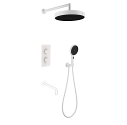 Комплект скрытого монтажа для душа с термостатом Boheme CELL  3-х режимным Верхним душем 32см +многофункциональная ручная лейка 13.5см, излив цвет белый матовый
