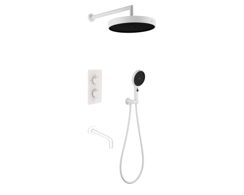 Комплект скрытого монтажа для душа с термостатом Boheme CELL  3-х режимным Верхним душем 32см +многофункциональная ручная лейка 13.5см, излив цвет белый матовый