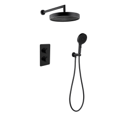 Комплект скрытого монтажа для душа с термостатом Boheme CELL  2-х режимным Верхним душем 32см +многофункциональная ручная лейка 13.5см, излив цвет черный матовый