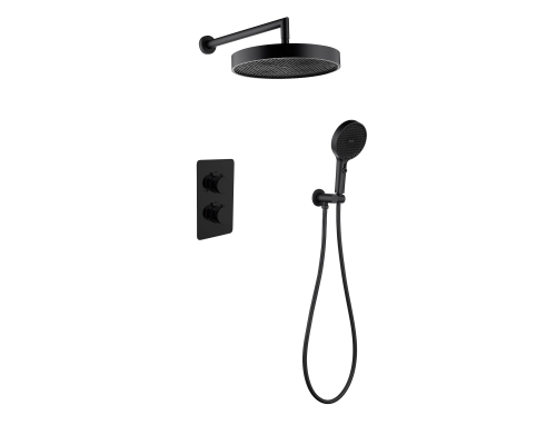 Комплект скрытого монтажа для душа с термостатом Boheme CELL  2-х режимным Верхним душем 32см +многофункциональная ручная лейка 13.5см, излив цвет черный матовый