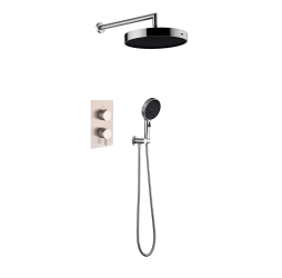 Комплект скрытого монтажа для душа с термостатом Boheme CELL  2-х режимным Верхним душем 32см +многофункциональная ручная лейка 13.5см, излив цвет никель