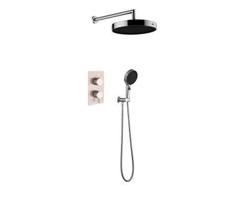 Комплект скрытого монтажа для душа с термостатом Boheme CELL  2-х режимным Верхним душем 32см +многофункциональная ручная лейка 13.5см, излив цвет никель