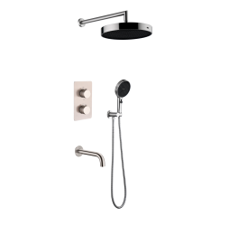 Комплект скрытого монтажа для душа с термостатом Boheme CELL  3-х режимным Верхним душем 32см +многофункциональная ручная лейка 13.5см, излив цвет никель