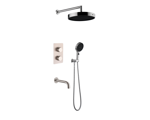 Комплект скрытого монтажа для душа с термостатом Boheme CELL  3-х режимным Верхним душем 32см +многофункциональная ручная лейка 13.5см, излив цвет никель
