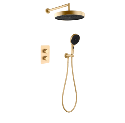 Комплект скрытого монтажа для душа с термостатом Boheme CELL  2-х режимным Верхним душем 32см +многофункциональная ручная лейка 13.5см, излив цвет золото глянец