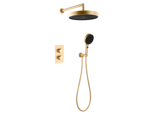 Комплект скрытого монтажа для душа Boheme CELL  2-х режимным Верхним душем 32см +многофункциональная ручная лейка 13.5см золото глянец