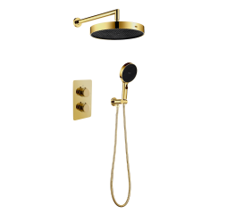 Комплект скрытого монтажа для душа с термостатом Boheme CELL  2-х режимным Верхним душем 32см +многофункциональная ручная лейка 13.5см, излив цвет золото матовое