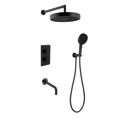Комплект скрытого монтажа для душа с термостатом Boheme CELL  3-х режимным Верхним душем 32см +многофункциональная ручная лейка 13.5см, излив цвет черный матовый