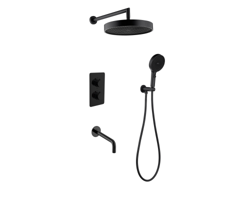 Комплект скрытого монтажа для душа с термостатом Boheme CELL  3-х режимным Верхним душем 32см +многофункциональная ручная лейка 13.5см, излив цвет черный матовый