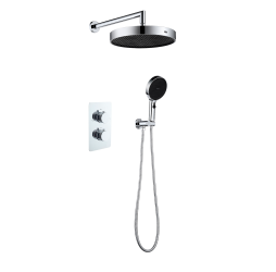 Комплект скрытого монтажа для душа с термостатом Boheme CELL  2-х режимным Верхним душем 32см +многофункциональная ручная лейка 13.5см, излив цвет хром