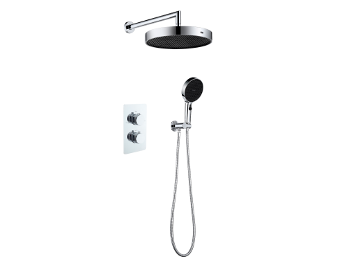Комплект скрытого монтажа для душа с термостатом Boheme CELL  2-х режимным Верхним душем 32см +многофункциональная ручная лейка 13.5см, излив цвет хром