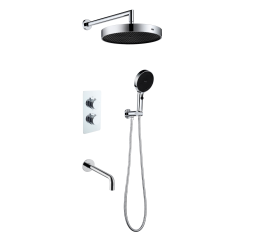 Комплект скрытого монтажа для душа с термостатом Boheme CELL  3-х режимным Верхним душем 32см +многофункциональная ручная лейка 13.5см, излив цвет хром