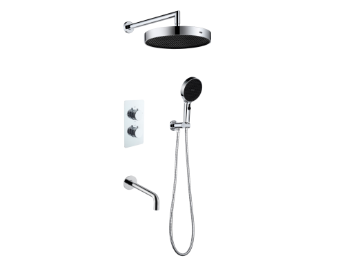 Комплект скрытого монтажа для душа с термостатом Boheme CELL  3-х режимным Верхним душем 32см +многофункциональная ручная лейка 13.5см, излив цвет хром