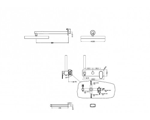 Boheme Смеситель встроенный + верхний+ ручной душ + налив Spectre Хром 454-2-CR